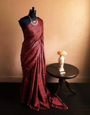 Pure Hand Block Printed Maroon Desi Tussar Silk Saree