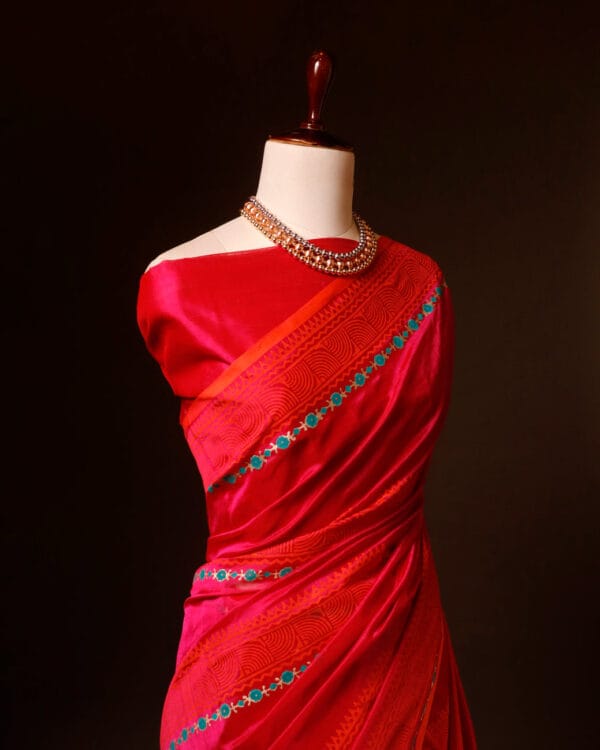 rn-image_picker_lib_temp_f3c712cf-7209-4f6c-b299-aa722e42baf0 Pinkish Red Silk Cotton Saree