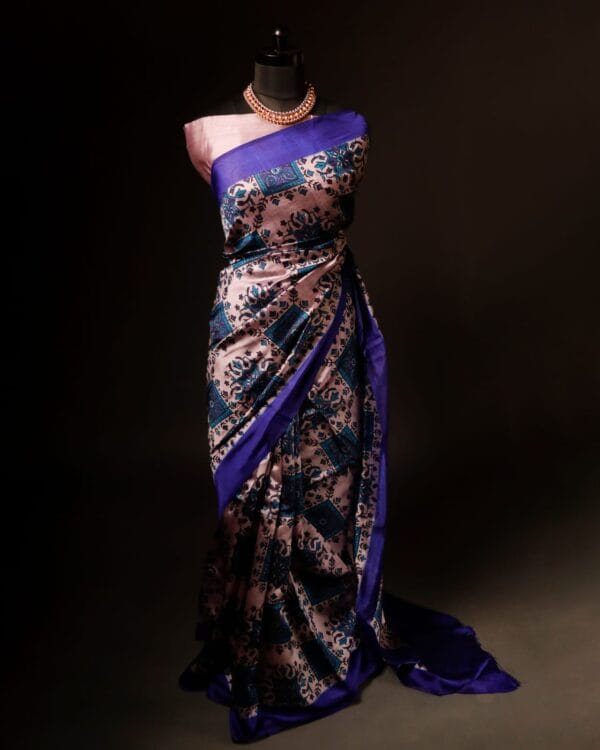 rn-image_picker_lib_temp_f90e7552-744b-405e-99fd-0cd2214834cd Pure Hand block Printed Dark Blue Raw Silk saree