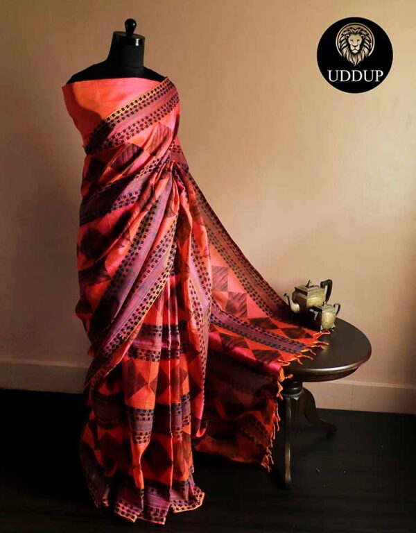 sdgzsgsh-1 Pure Handloom Peach Silk Cotton Saree