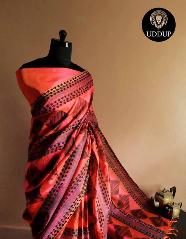 sdgzsgsh-2 Pure Handloom Peach Silk Cotton Saree