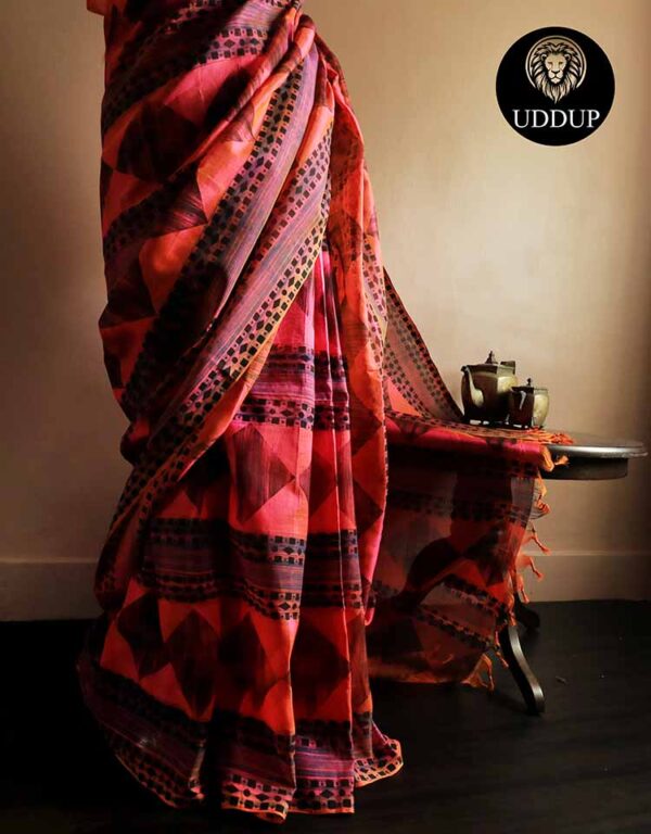 sdgzsgsh-3 Pure Handloom Peach Silk Cotton Saree