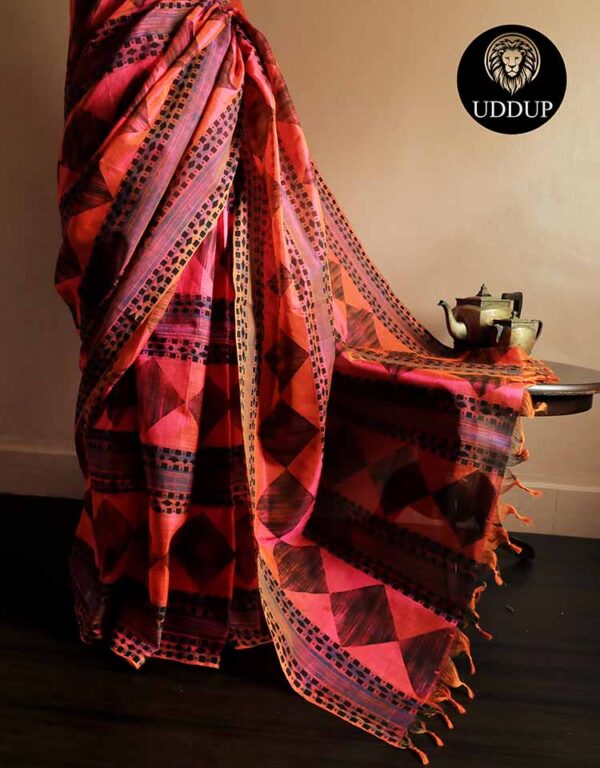 sdgzsgsh-4 Pure Handloom Peach Silk Cotton Saree