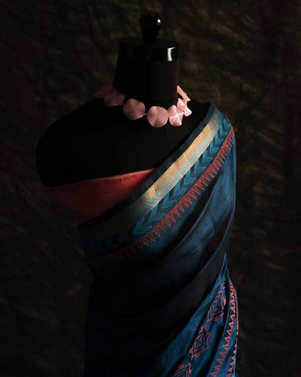 serdhj-3 Pure Handloom Prussian Blue Silk Cotton Saree