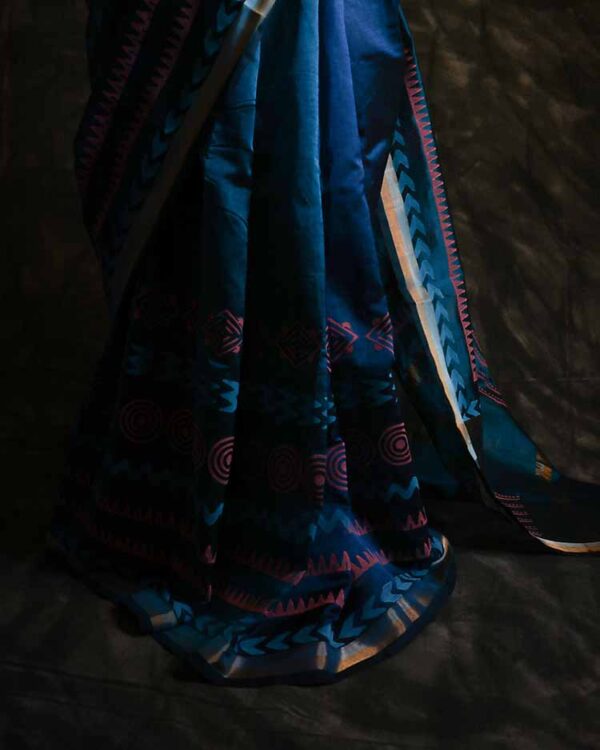serdhj-4 Pure Handloom Prussian Blue Silk Cotton Saree
