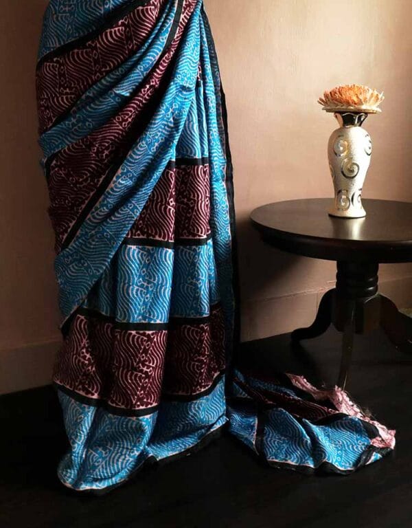 setrdhye-1 Hand Block Printed Pure Desi Tussar Silk Saree