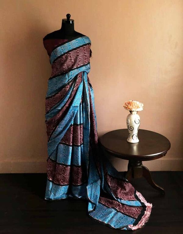 setrdhye-2 Hand Block Printed Pure Desi Tussar Silk Saree