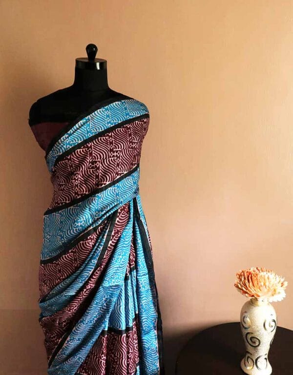 setrdhye-3-1 Hand Block Printed Pure Desi Tussar Silk Saree
