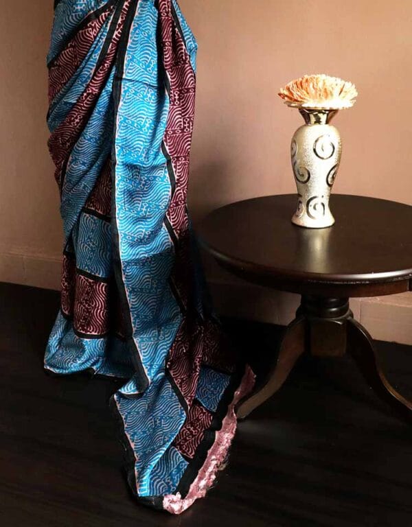 setrdhye-4 Hand Block Printed Pure Desi Tussar Silk Saree