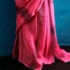 sfhgsrghz-1 Hand Block Pigment Printed Pink Pure Linen Saree
