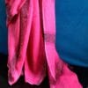 sfhgsrghz-4 Hand Block Pigment Printed Pink Pure Linen Saree
