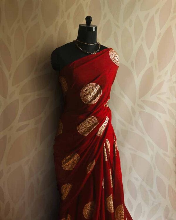 srtj-2 Crimson Red Mul Cotton Saree