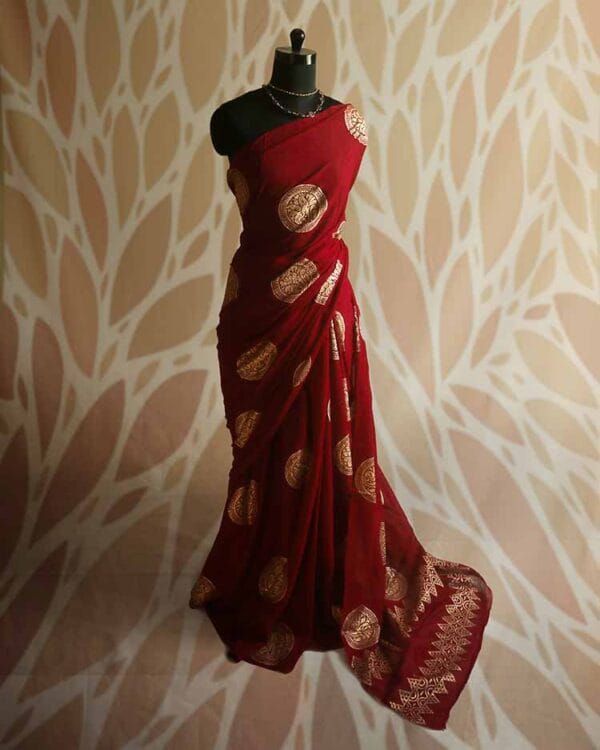 srtj-3 Crimson Red Mul Cotton Saree