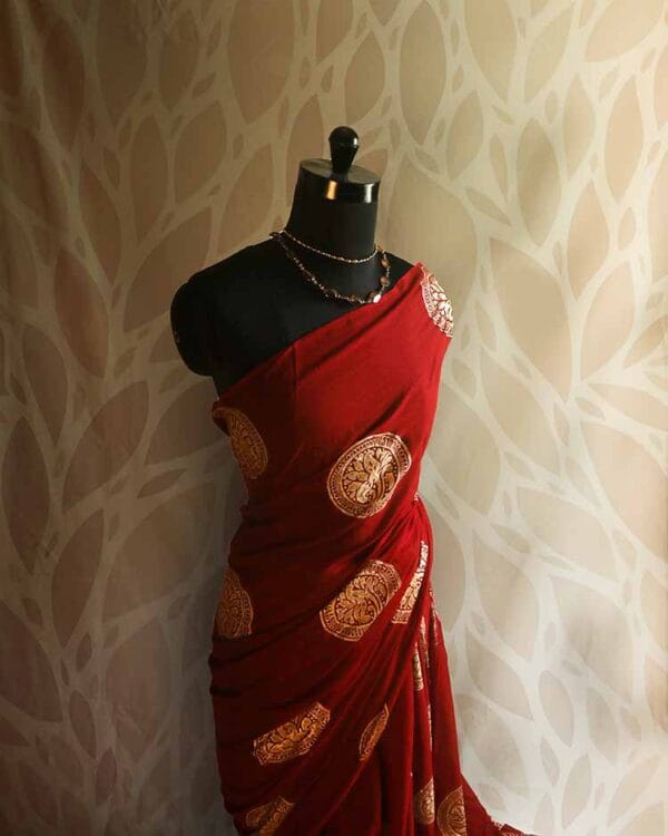 srtj-4 Crimson Red Mul Cotton Saree