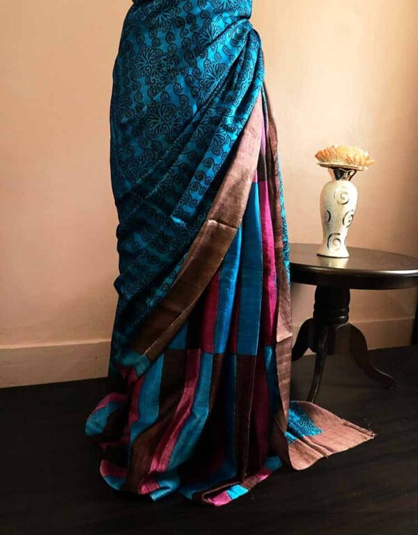 tgjkft-4 Pure Block Printed Desi Tussar Silk Saree