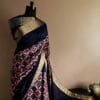 tyhjty-3 Pure Hand Block Printed Ravishing Pink Duppion Silk Saree