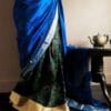 Pure Hand Block Printed Cobalt Blue Duppion Silk Saree