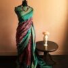 tyukju-2 Pure-Loomed Pink and Green Munga Silk Saree