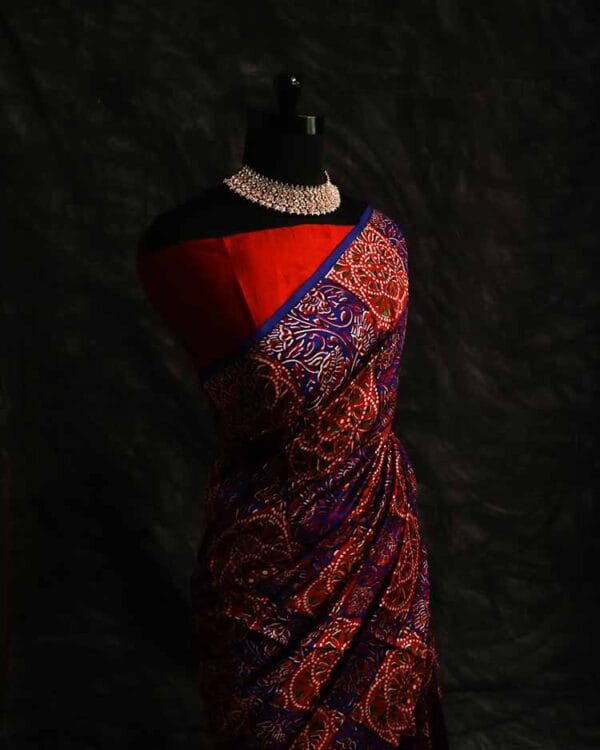 xdfgh-1 Pure Hand Block Printed drapes Raw Silk Saree