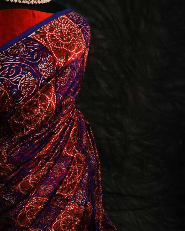 xdfgh-2 Pure Hand Block Printed drapes Raw Silk Saree