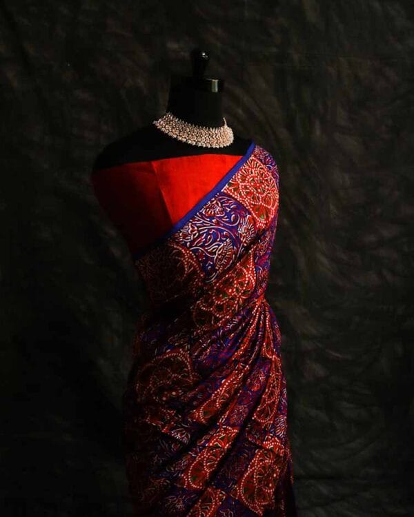 xdfgh-4 Pure Hand Block Printed drapes Raw Silk Saree