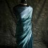 xgtdfhj-1 Pure Hand Block Printed black and silver Raw Silk Saree