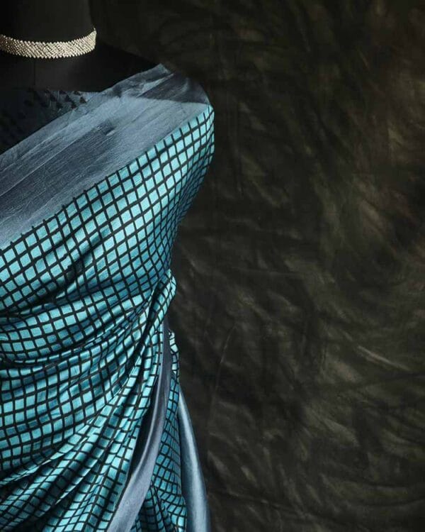 xgtdfhj-3 Pure Hand Block Printed black and silver Raw Silk Saree