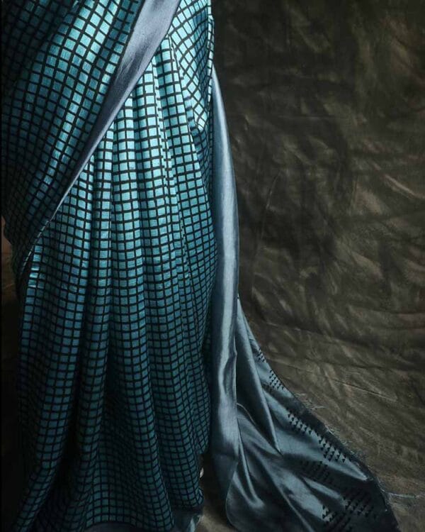 xgtdfhj-4 Pure Hand Block Printed black and silver Raw Silk Saree