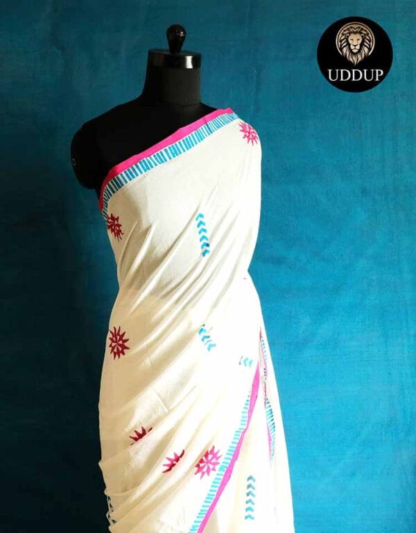 zdh-2 Creamy White Mul Cotton Saree
