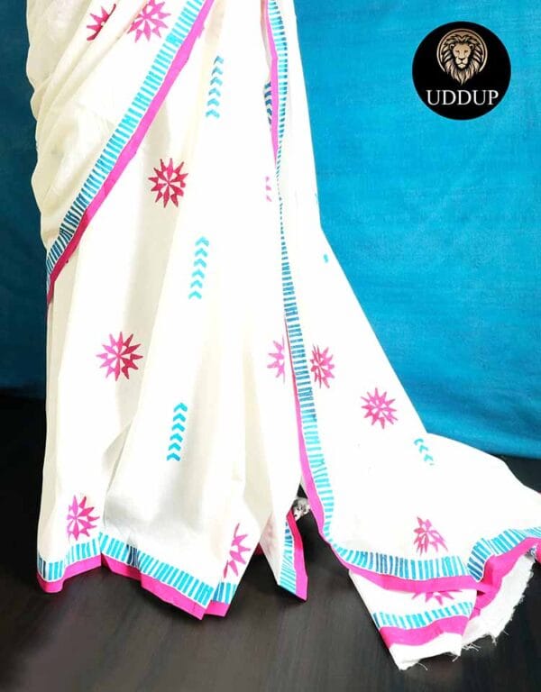 zdh-4 Creamy White Mul Cotton Saree