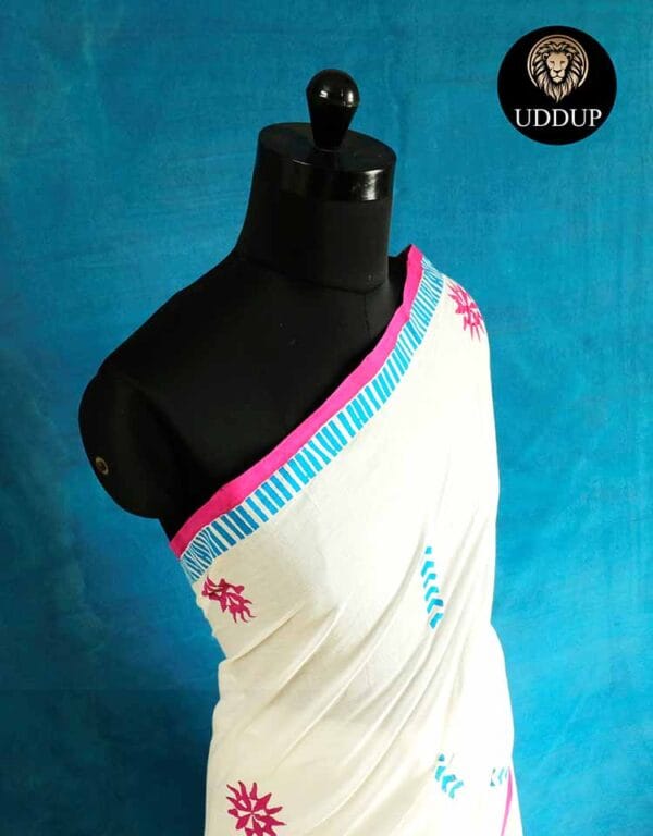zdh-5 Creamy White Mul Cotton Saree