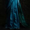 Pure Hand block Printed Blue and Green Raw Silk