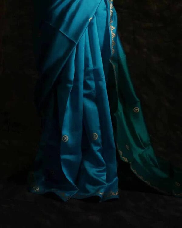 Pure Hand block Printed Blue and Green Raw Silk