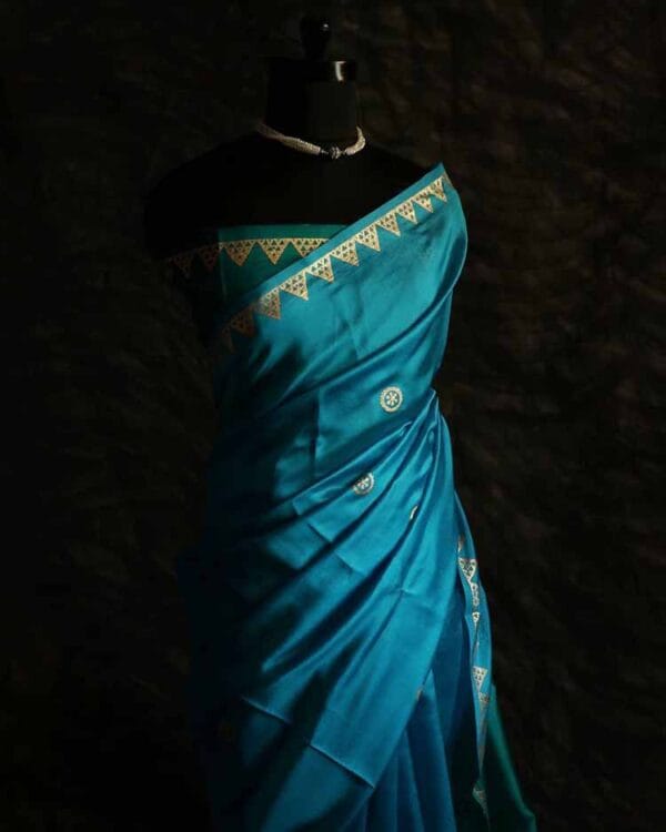 Pure Hand block Printed Blue and Green Raw Silk