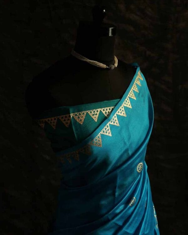 Pure Hand block Printed Blue and Green Raw Silk