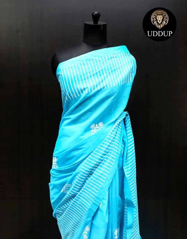 zdtjtc-2-_1 Blue Geometric Pattern Mul Cotton Saree & Best Mul Saree Deals