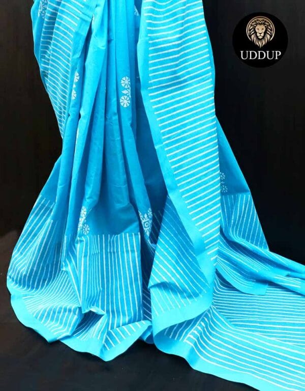 zdtjtc-3 Blue Geometric Pattern Mul Cotton Saree & Best Mul Saree Deals