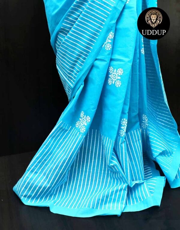 zdtjtc-4 Blue Geometric Pattern Mul Cotton Saree & Best Mul Saree Deals