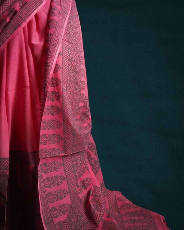 zsdfgh-1 Pink Hand Block Printed Mul Cotton Saree