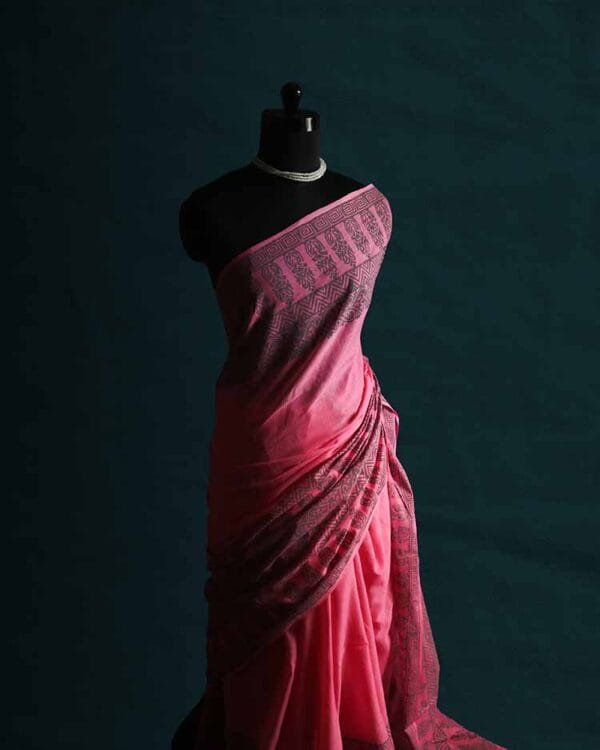 zsdfgh-2 Pink Hand Block Printed Mul Cotton Saree