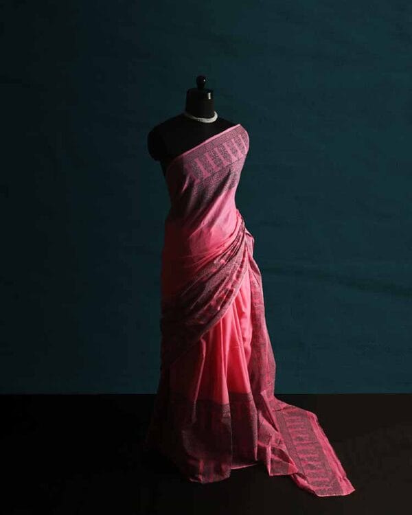 zsdfgh-3 Pink Hand Block Printed Mul Cotton Saree