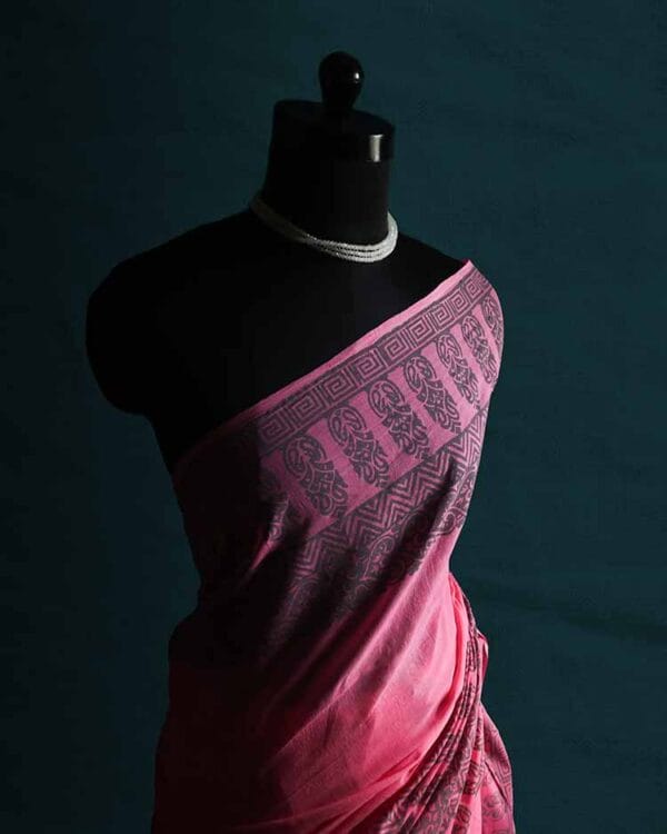 zsdfgh-4 Pink Hand Block Printed Mul Cotton Saree