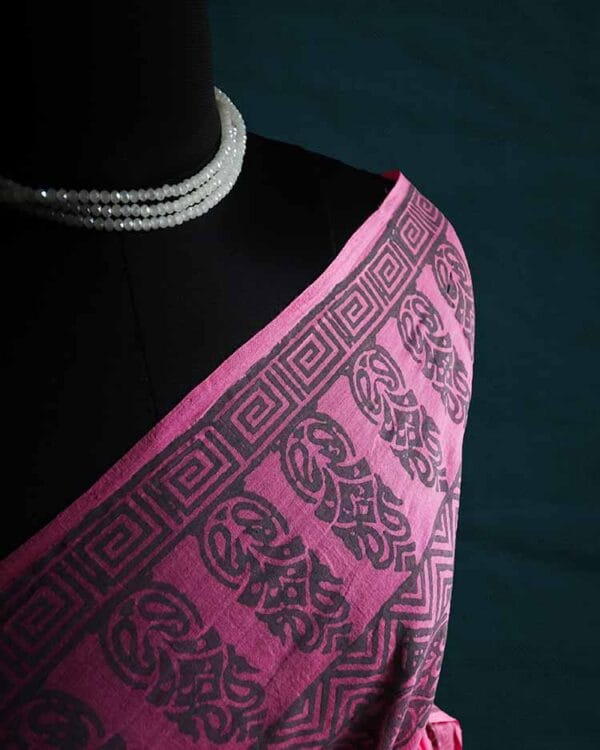 zsdfgh-5 Pink Hand Block Printed Mul Cotton Saree