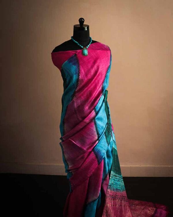 zsdg-1 Blue and Magentha color Line Tussar Silk Saree