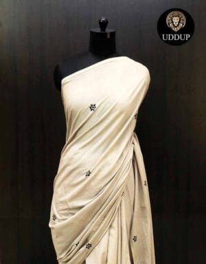 Light Grey Hand  Block printed Mul Cotton saree