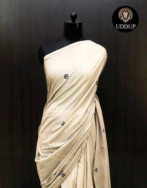 Light Grey Hand  Block printed Mul Cotton saree