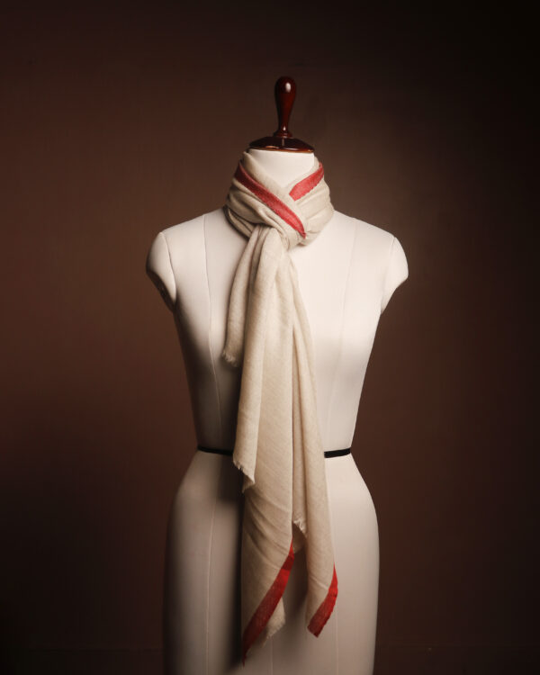 13. WOOLEN STOLES Ivory Premium Woolen Stole for Women – Luxury Scarf with Elegant Red Border