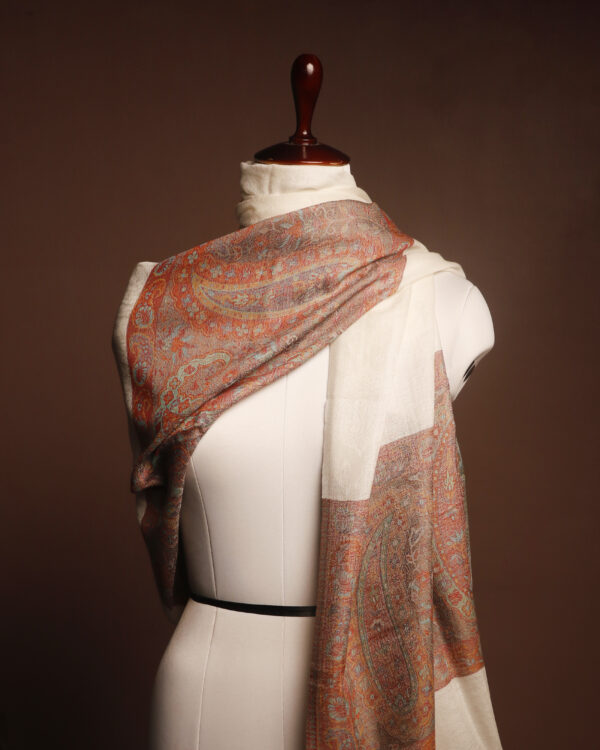 14. PASHMINA STOLES Ivory Paisley Pashmina Stole for Women – Soft Luxury Winter Scarf