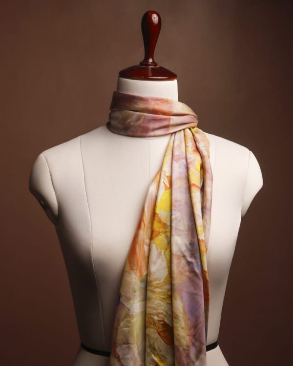 3.MULBERRY SILK Hand-Painted Abstract Mulberry Silk Scarf – Luxury Peach & Lavender Silk
