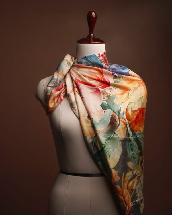 4. SILK TWILL Elegant Floral Silk Scarf for Women | Lightweight & Timeless